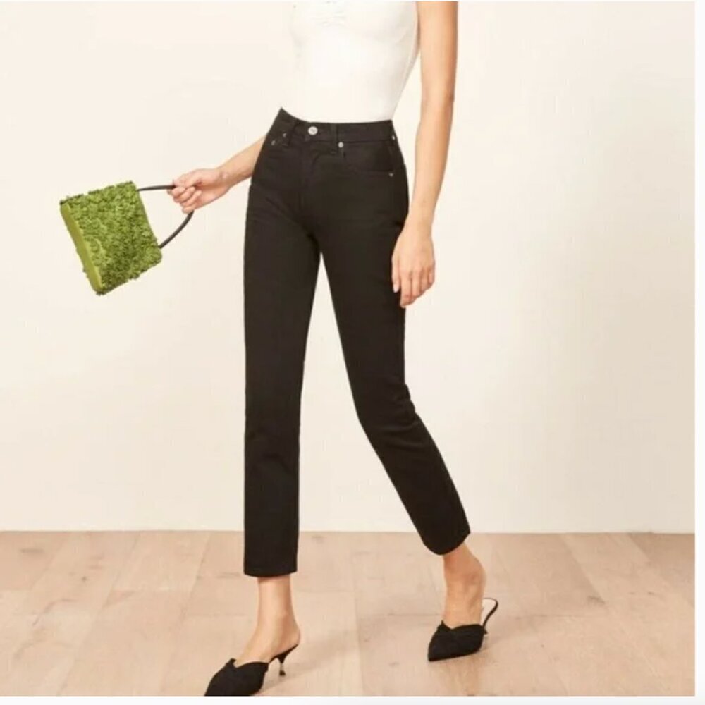 Reformation Julia Crop High Cigarette Jean in Black